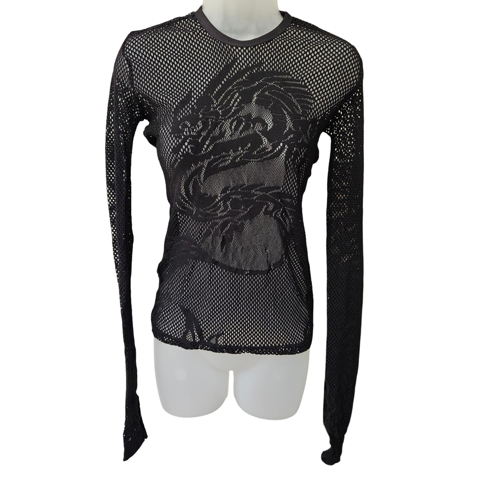 Black Mesh Dragon Design Top